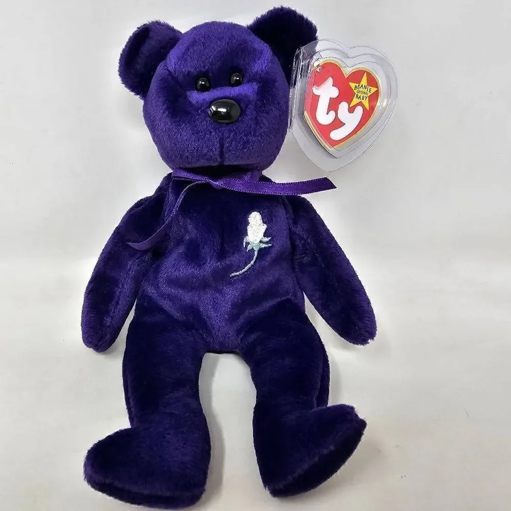TY BEANIE BABIES PRINCESS DIANA PURPLE BEAR PE NO SPACE 97 TAG 1ST CHINA 8